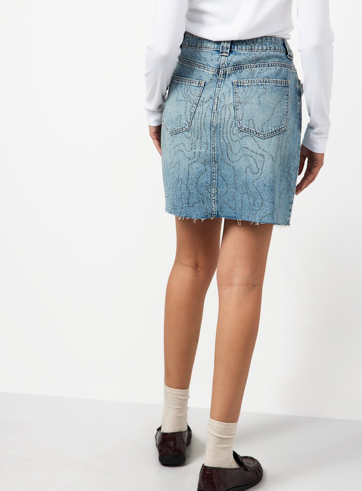 Mid Denim Swirl Embellished Mini Skirt 16 - Image 5 thumbnail